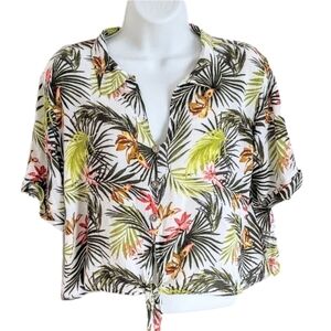 POTTERS POT Tropical floral crop top shirt size Large @i